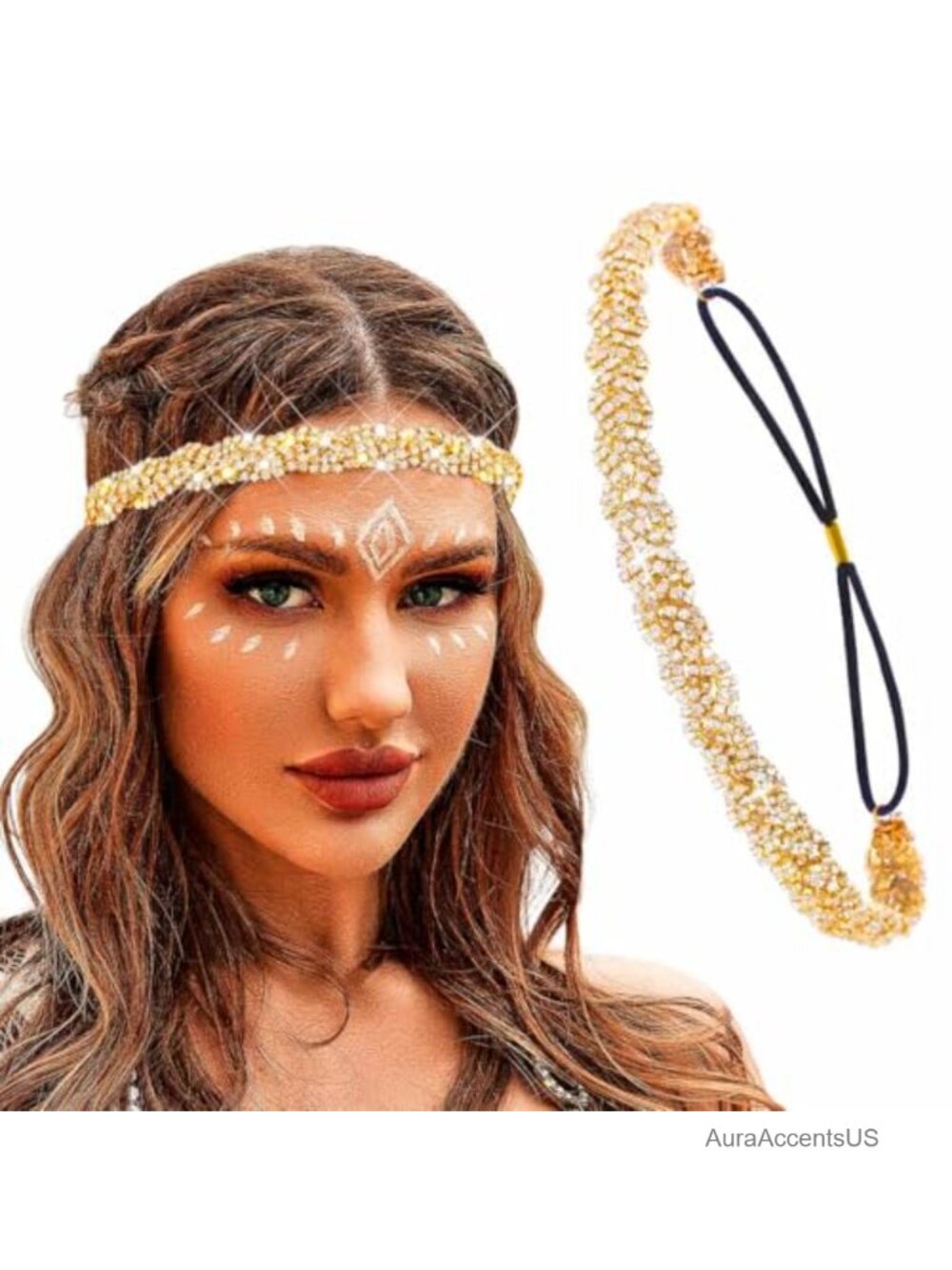 Rhinestone Crystal Elastic Braid Headband Sparkly Hair Accessory